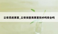 公安系统黑客_公安侦查用黑客技术吗安全吗