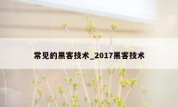 常见的黑客技术_2017黑客技术