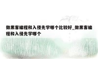 做黑客编程和入侵先学哪个比较好_做黑客编程和入侵先学哪个