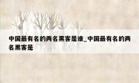 中国最有名的两名黑客是谁_中国最有名的两名黑客是